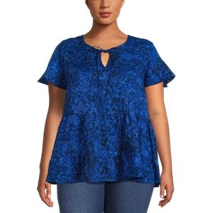 Terra and Sky Dark Navy Women’s Plus Swing Tiered Top 1X NEW